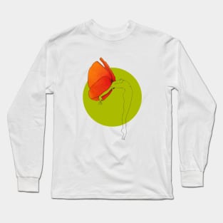 Orange red poppy flower head girl on olive green background · Flower Woman Poppy, clear illustration Long Sleeve T-Shirt